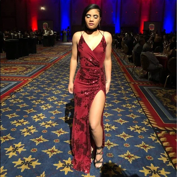 Red Lace Dress Ball Dress - Picture 3 of 3